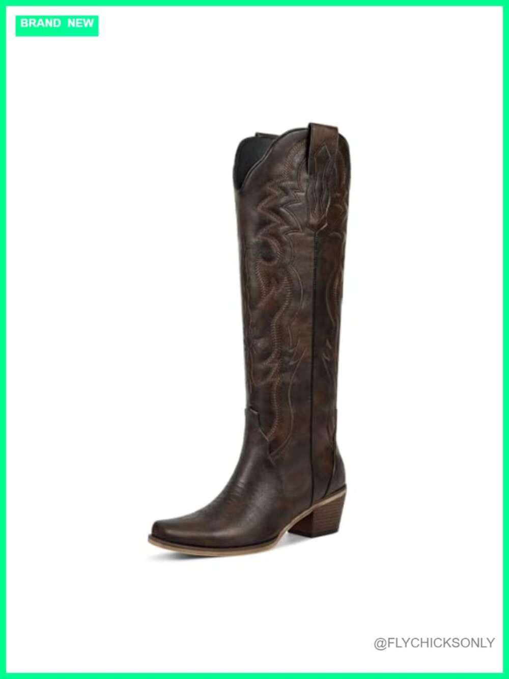 Wetkiss Cowboy Boots Faux Leather Knee High Snip Toe Block Heel Western